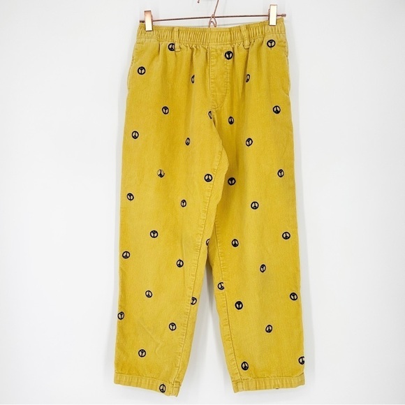 Urban Outfitters Yellow Corduroy Straight Leg Pants Peace Sign Print Small - Picture 6 of 9